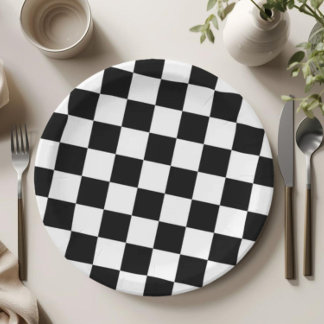 Checkered Black and White Pattern Birthday Party Papieren Bordje