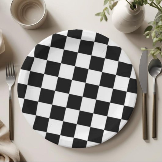 Checkered Black and White Pattern Birthday Party Papieren Bordje