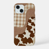 Checkered Brown Wavy Mocha Aesthetic Cow Print Cut iPhone 15 Case (Achterkant)