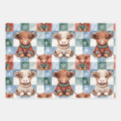 Checkered Christmas Highland Cow Red Green Blue  Inpakpapier Vel (Voorkant)