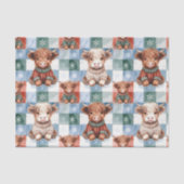 Checkered Christmas Highland Cow Red Green Blue  Tissuepapier (Voorkant)