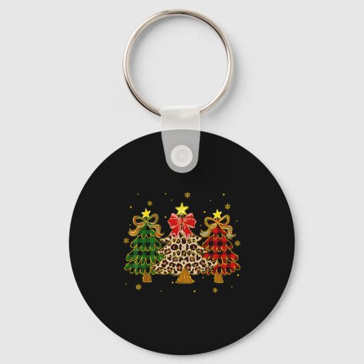 Checkered Christmas Trees Red Green Plaid Leopard Sleutelhanger (Voorkant)