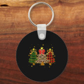 Checkered Christmas Trees Red Green Plaid Leopard Sleutelhanger (Voorkant)