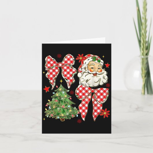 Checkered Coquette Bow Santa Claus Christmas Holid Kaart (Voorkant)
