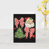 Checkered Coquette Bow Santa Claus Christmas Holid Kaart (Gele Bloem)