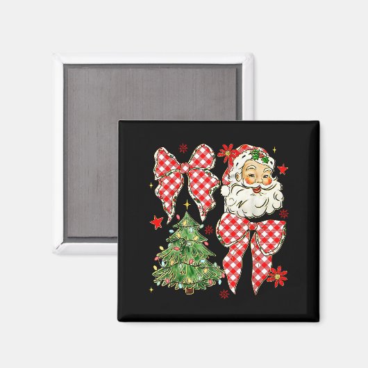 Checkered Coquette Bow Santa Claus Christmas Holid Magneet (Voorkant / Achterkant)