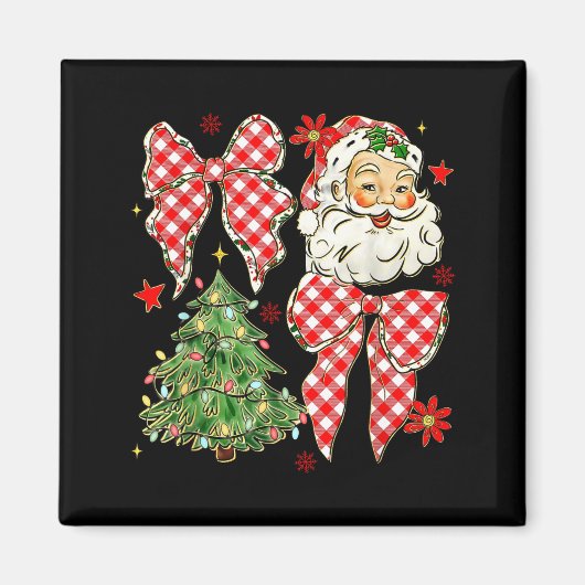 Checkered Coquette Bow Santa Claus Christmas Holid Magneet (Voorkant)