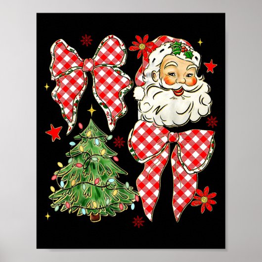Checkered Coquette Bow Santa Claus Christmas Holid Poster (Voorkant)