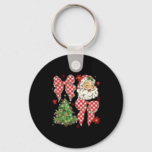 Checkered Coquette Bow Santa Claus Christmas Holid Sleutelhanger (Voorkant)