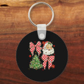 Checkered Coquette Bow Santa Claus Christmas Holid Sleutelhanger (Voorkant)