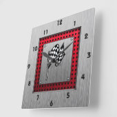 Checkered Flag; brushed aluminum look Vierkante Klok (Hoek)