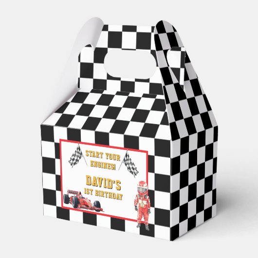 Checkered Flag Race Car 1st Birthday Bedankdoosjes (Voorkant Zijde)