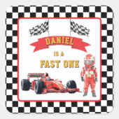 Checkered Flag Race Car Fast One Birthday  Vierkante Sticker (Voorkant)