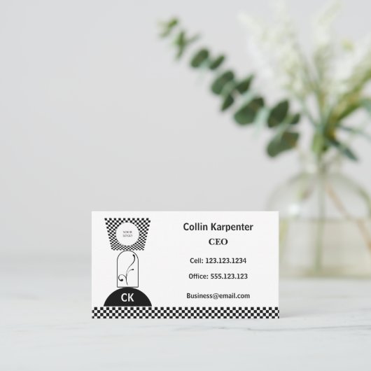 Checkered & Geometric Black White Shapes Visitekaartje (Staand voorkant)