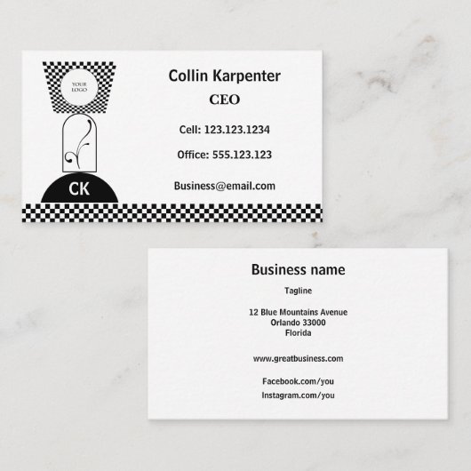 Checkered & Geometric Black White Shapes Visitekaartje (Voorkant / Achterkant)