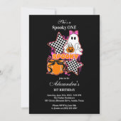 Checkered Ghost Halloween 1st Birthday Kaart (Voorkant)