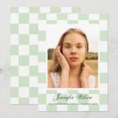 Checkered Grad graduation announcement green Aankondiging (Voorkant / Achterkant)