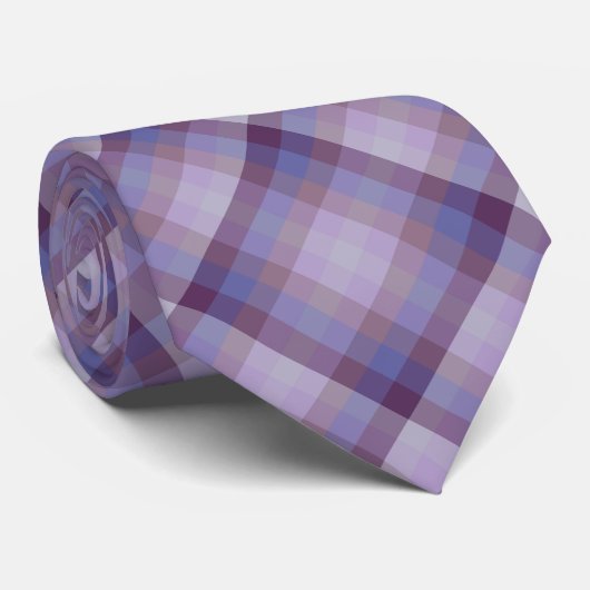 Checkered Grape Lavender Magenta Blue Purple Stropdas (Opgerold)