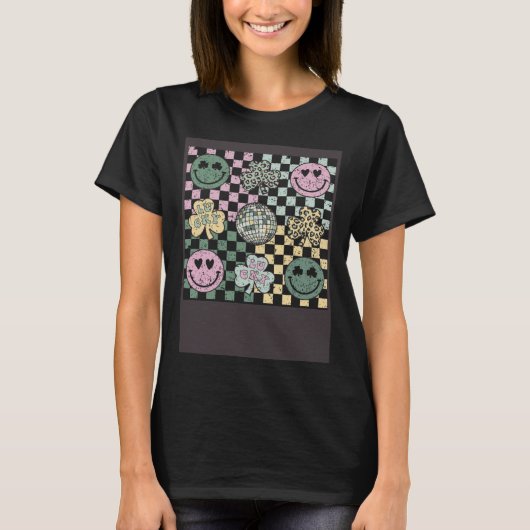 Checkered Happily Face Shamrock Disco Ball St Patr T-shirt (Voorkant)