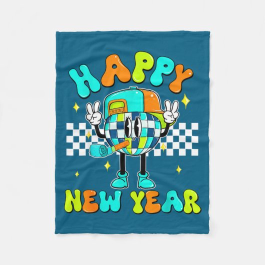Checkered Happy New Year 2026 Disco Ball New Year  Fleece Deken (Voorkant)