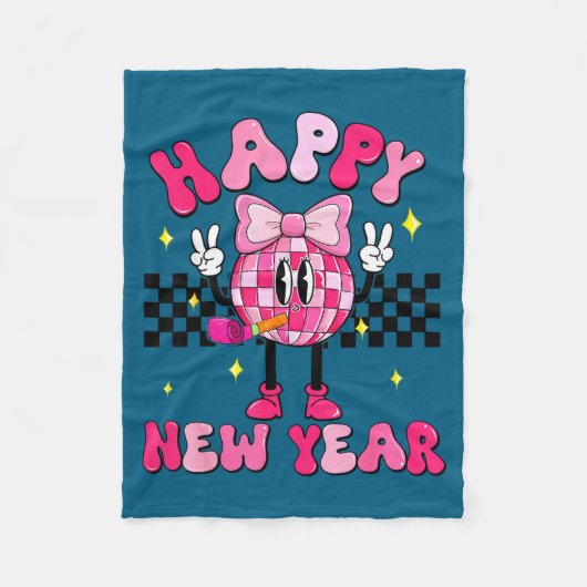Checkered Happy New Year 2026 Disco Ball New Year  Fleece Deken (Voorkant)