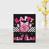 Checkered Happy New Year 2026 Disco Ball New Year  Kaart (Gele Bloem)