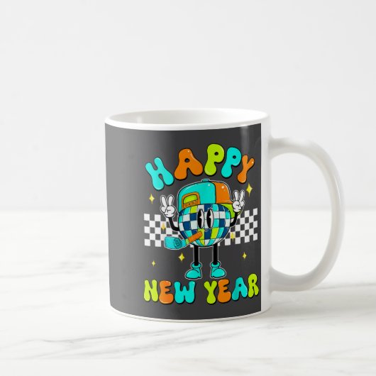 Checkered Happy New Year 2026 Disco Ball New Year  Koffiemok (Rechts)