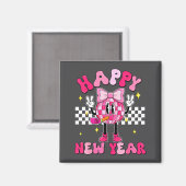 Checkered Happy New Year 2026 Disco Ball New Year  Magneet (Voorkant / Achterkant)