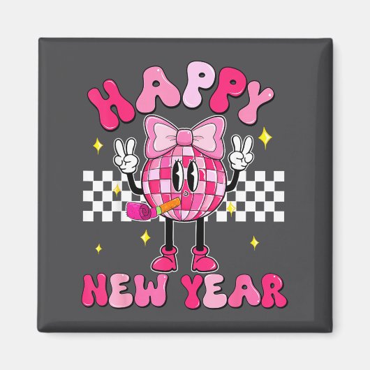 Checkered Happy New Year 2026 Disco Ball New Year  Magneet (Voorkant)