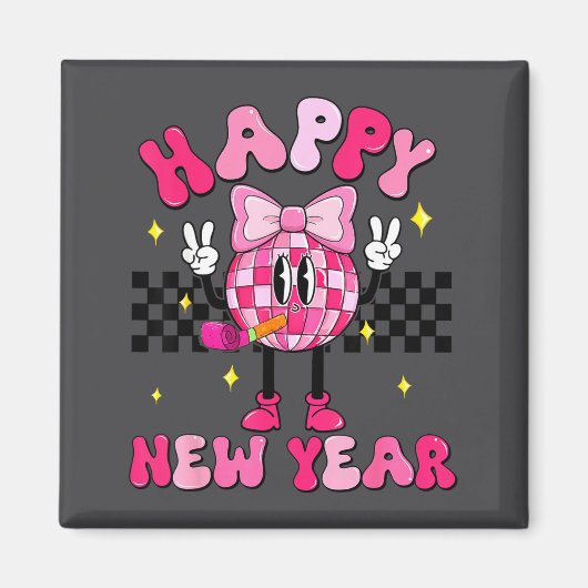 Checkered Happy New Year 2026 Disco Ball New Year  Magneet (Voorkant)