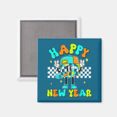 Checkered Happy New Year 2026 Disco Ball New Year  Magneet (Voorkant / Achterkant)