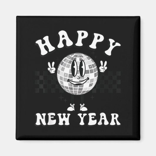 Checkered Happy New Year 2026 Disco Ball New Year  Magneet (Voorkant)
