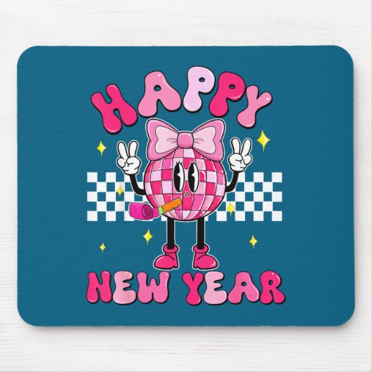 Checkered Happy New Year 2026 Disco Ball New Year  Muismat (Voorkant)
