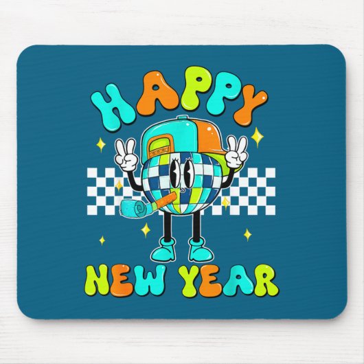 Checkered Happy New Year 2026 Disco Ball New Year  Muismat (Voorkant)