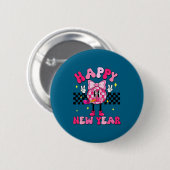 Checkered Happy New Year 2026 Disco Ball New Year  Ronde Button 5,7 Cm (Voorkant /achterkant)