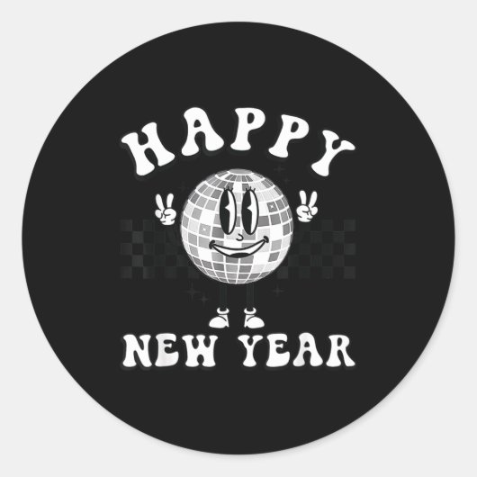 Checkered Happy New Year 2026 Disco Ball New Year Ronde Sticker (Voorkant)