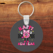 Checkered Happy New Year 2026 Disco Ball New Year  Sleutelhanger (Voorkant)