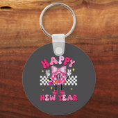 Checkered Happy New Year 2026 Disco Ball New Year  Sleutelhanger (Voorkant)
