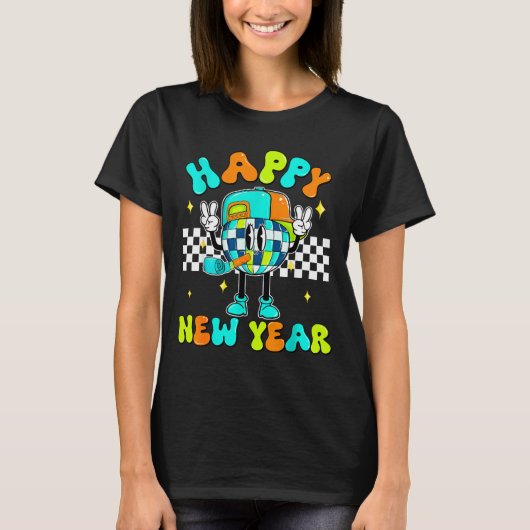 Checkered Happy New Year 2026 Disco Ball New Year  T-shirt (Voorkant)