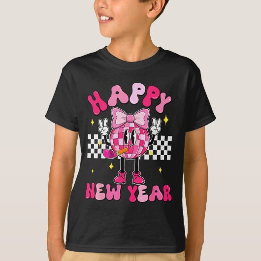 Checkered Happy New Year 2026 Disco Ball New Year  T-shirt (Voorkant)