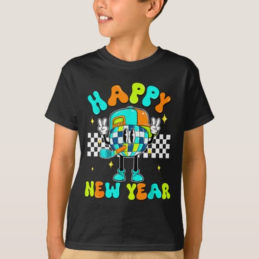 Checkered Happy New Year 2026 Disco Ball New Year  T-shirt (Voorkant)
