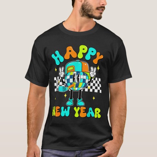Checkered Happy New Year 2026 Disco Ball New Year  T-shirt (Voorkant)