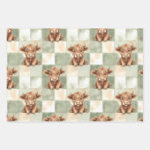 Checkered Highland Cow pink green blue Gift Wrap Inpakpapier Vel (Voorkant 3)