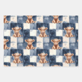 Checkered Highland Cow pink green blue Gift Wrap Inpakpapier Vel (Voorkant 2)