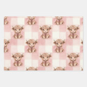 Checkered Highland Cow pink green blue Gift Wrap Inpakpapier Vel (Voorkant)