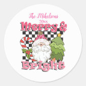 Checkered Merry & Bright Christmas Ronde Sticker (Voorkant)