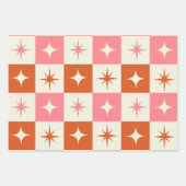 Checkered Mid Century Atomic Stars Pink Orange  Inpakpapier Vel (Voorkant 2)