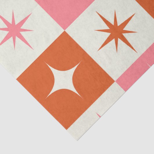 Checkered Mid Century Atomic Stars Pink Orange  Tissuepapier (Detail)