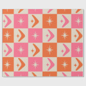 Checkered Mid Century Boomerangs pink and orange  Cadeaupapier (Vlak)