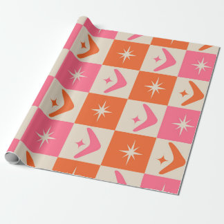 Checkered Mid Century Boomerangs pink and orange  Cadeaupapier